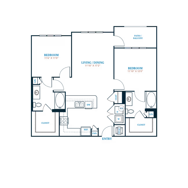 2 Beds • 2 Bath B217 floor plan
