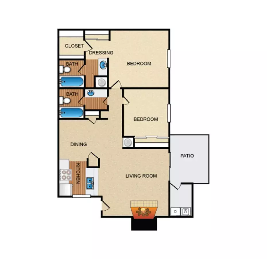 2 Bed 2 Bath 1229 floor plan
