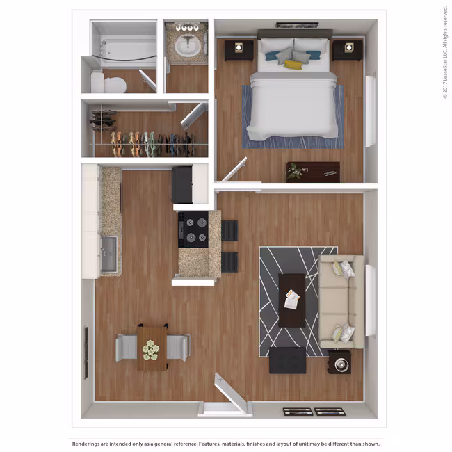 1 Bed • 1 Bath 1-1413 floor plan