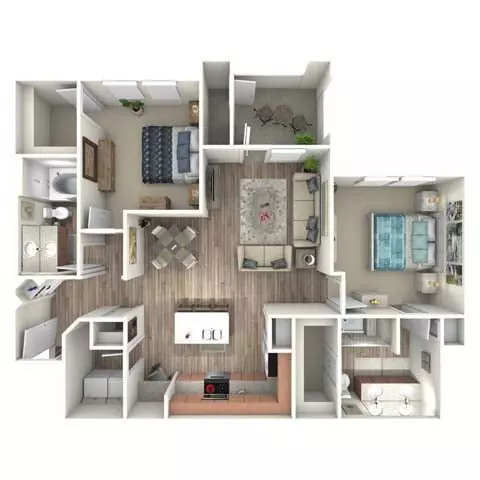 2 Beds • 2 Bath 0-142 floor plan