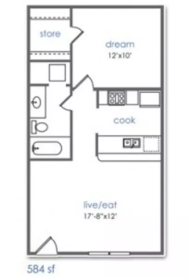 1 Bed, 1 Bath Model floor plan