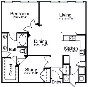 1 Bed • 1 Bath 114 floor plan