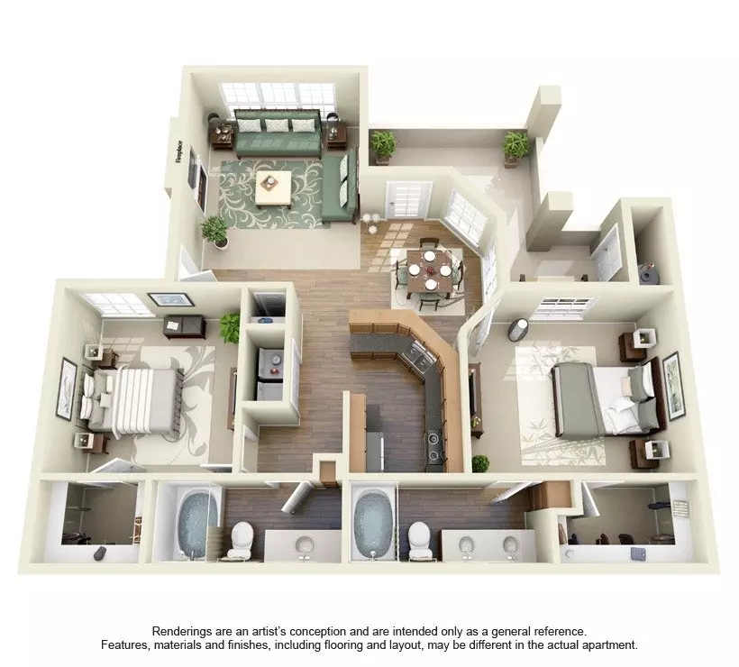 2 Beds • 2 Bath 0723 floor plan