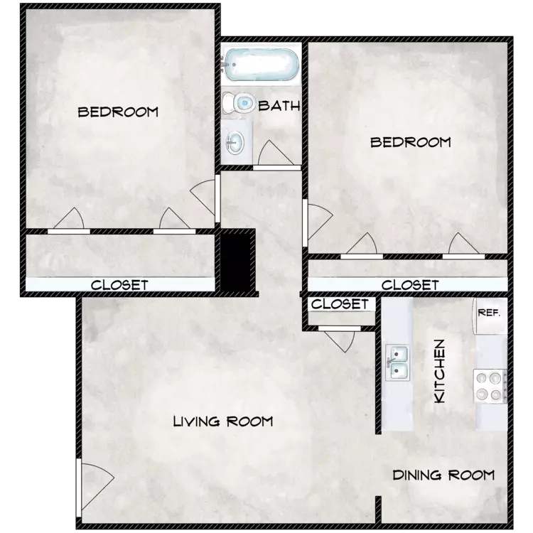 2BR/1BA 171 floor plan