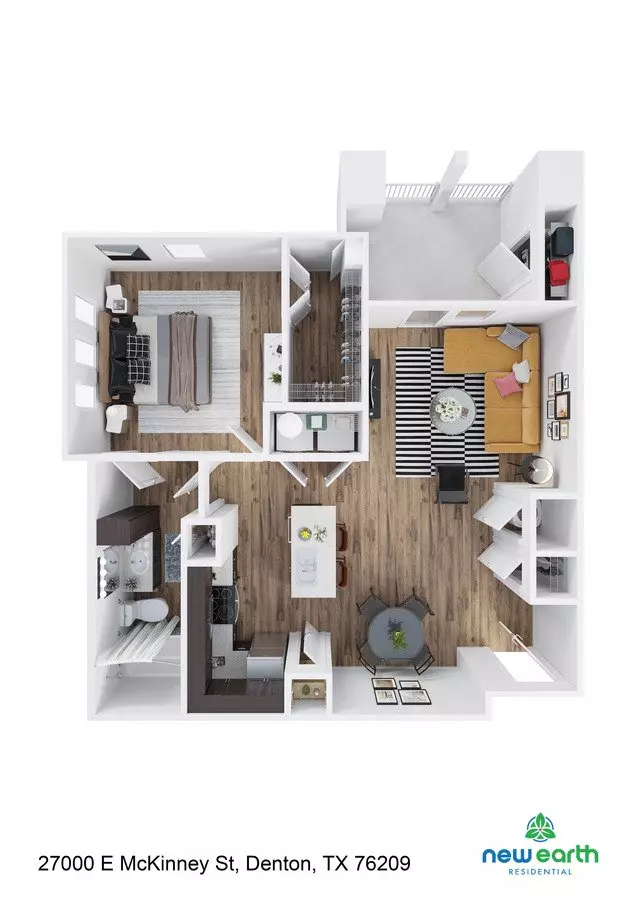 A-2 1 Bed 1 Bath 2304 floor plan