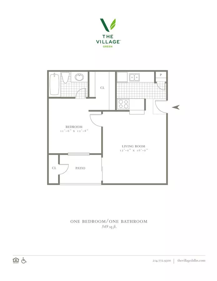 1BR/1BA floor plan