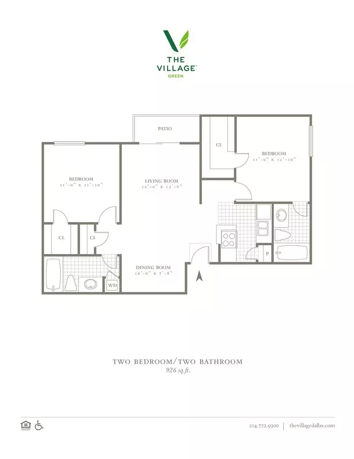 2BR/2BA 1005 floor plan
