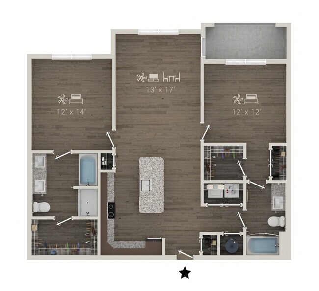 2 Beds • 2 Bath 1132 floor plan