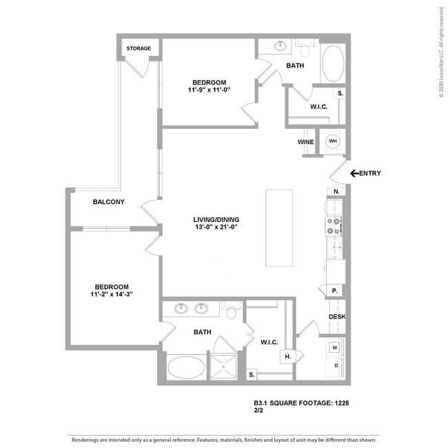2 Beds • 2 Bath 232 floor plan