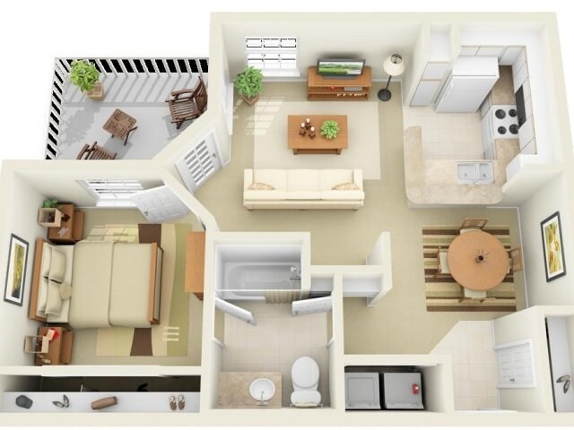 1 Bed • 1 Bath 08202 floor plan