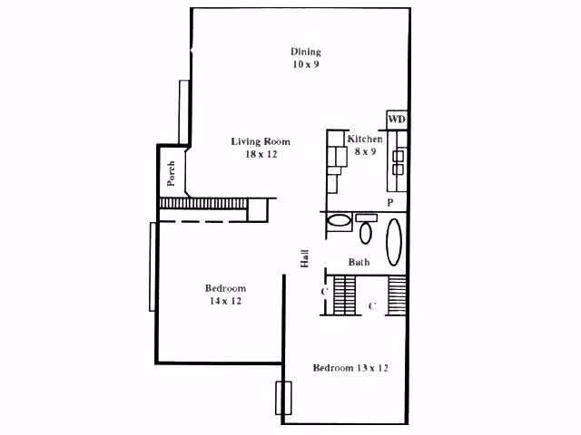2 Beds • 1 Bath 31B floor plan