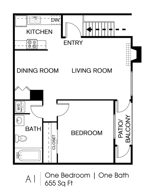 1 Bed • 1 Bath 0712 floor plan