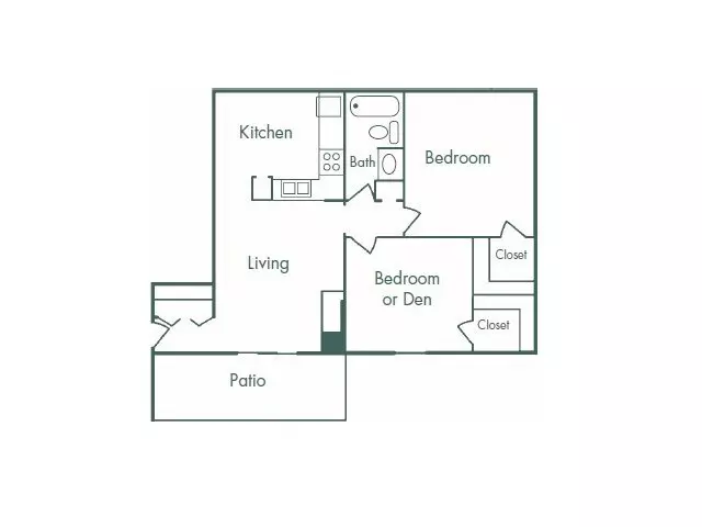2 Beds • 1 Bath 222 floor plan