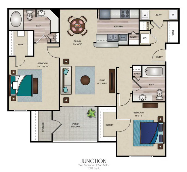 2 Beds • 2 Bath 0234 floor plan