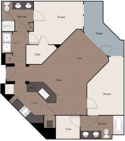 2 Bed X 2 Bath 2113 floor plan