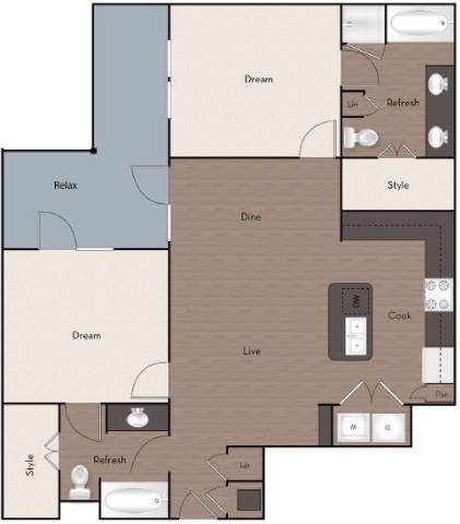 2 Bed X 2 Bath 1301 floor plan