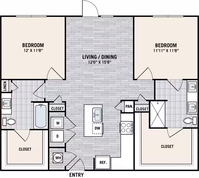 2 Beds • 2 Bath A-1115 floor plan