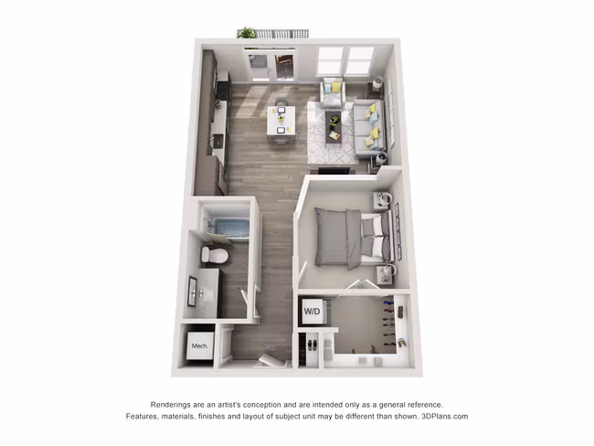 1 Bed • 1 Bath 2214 floor plan