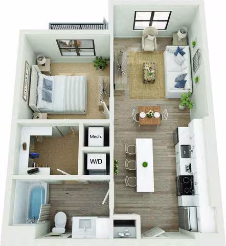 1 Bed • 1 Bath 7-7307 floor plan