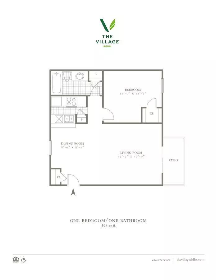 1BR/1BA floor plan