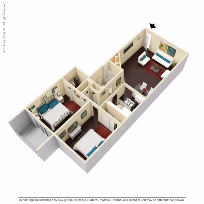 2 Beds • 1 Bath 3109 floor plan