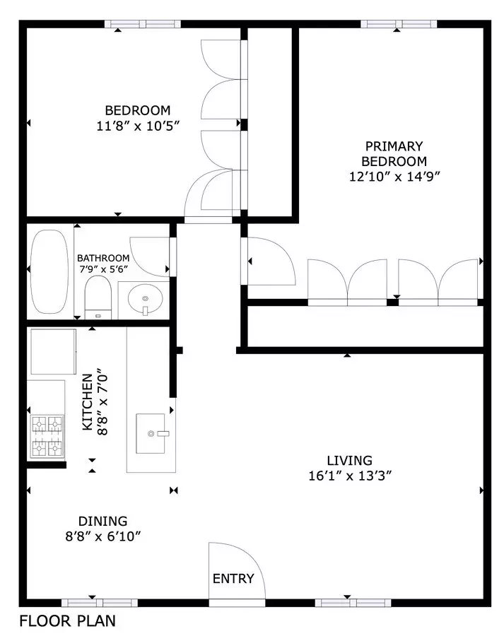 2 bedroom 1 bath 231 floor plan
