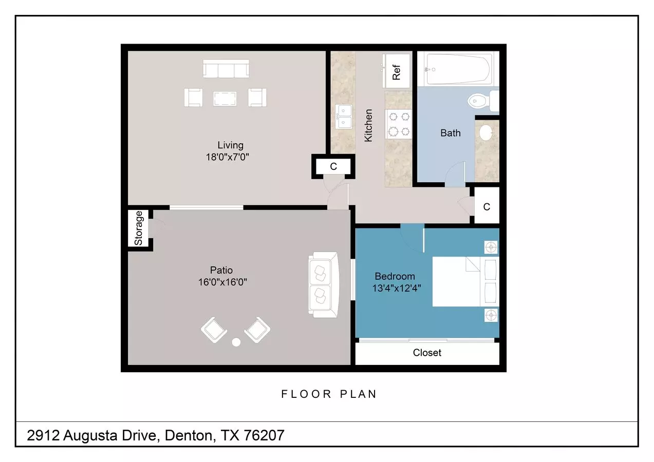 1 Bed • 1 Bath 3016C floor plan
