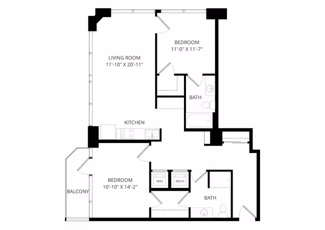 2 Beds • 2 Bath floor plan