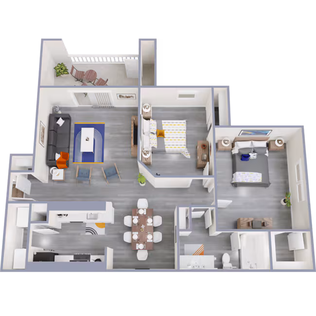 2 Beds • 1 Bath 0834 floor plan