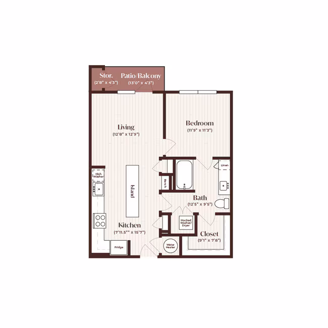 1 Bed • 1 Bath 2109 floor plan