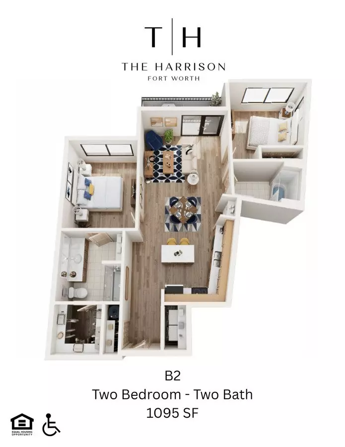 2 Bed 2 Bath Furnished 407 - The Mira Vista floor plan
