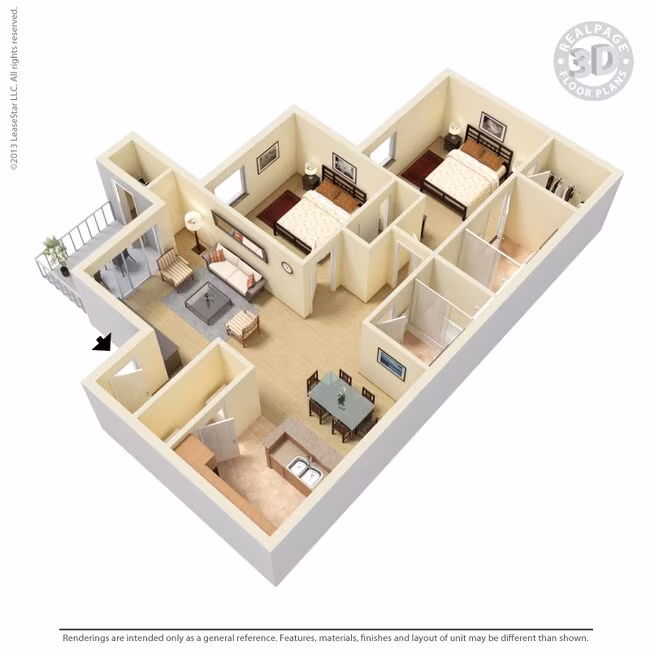 2 Beds • 2 Bath 131 floor plan