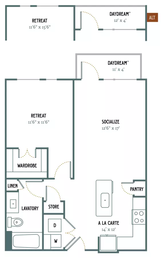 1 Bed • 1 Bath 160 floor plan