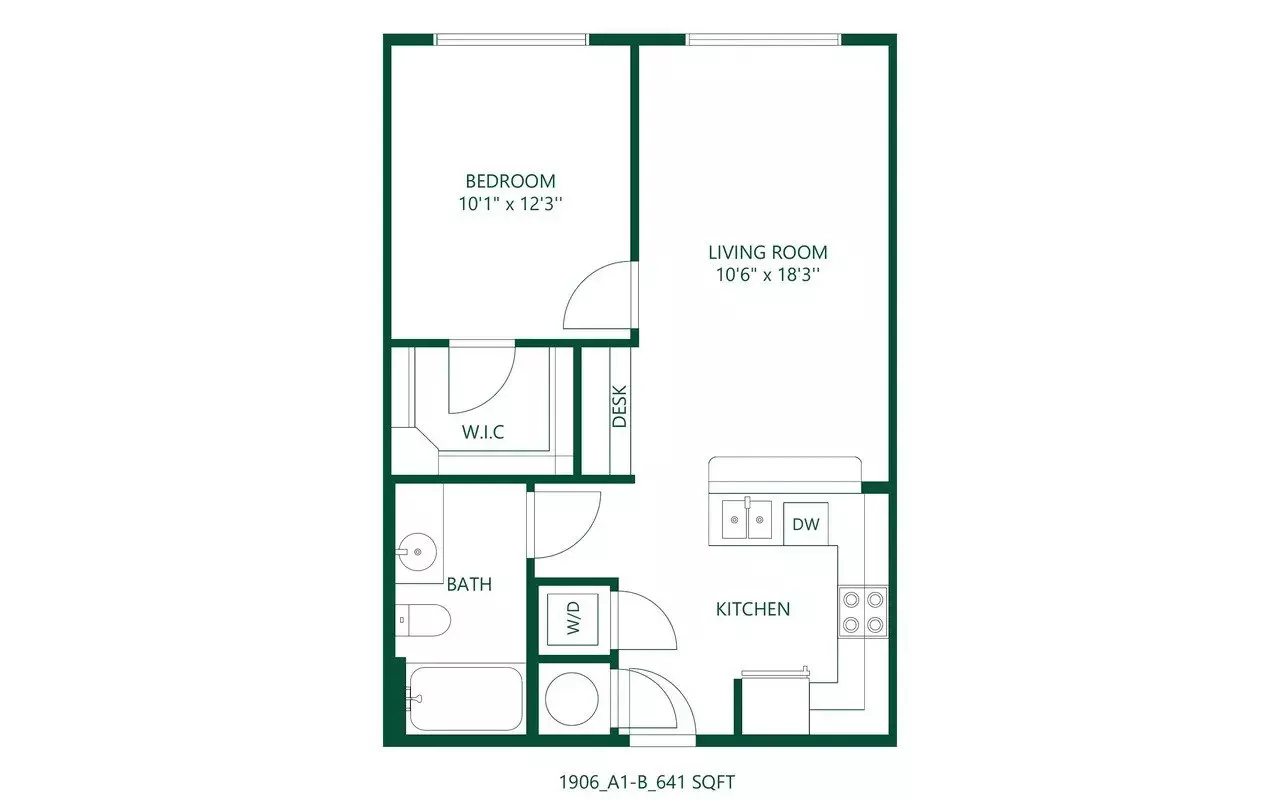 1 bed 1 bath 201 floor plan