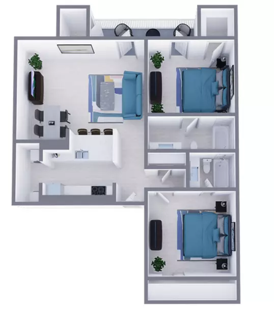 2 Beds • 2 Bath 1805 floor plan
