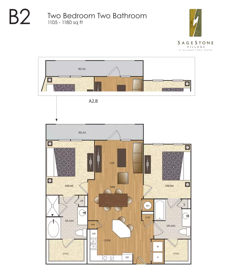 B2 2 BR / 2 BA 5-5310 floor plan