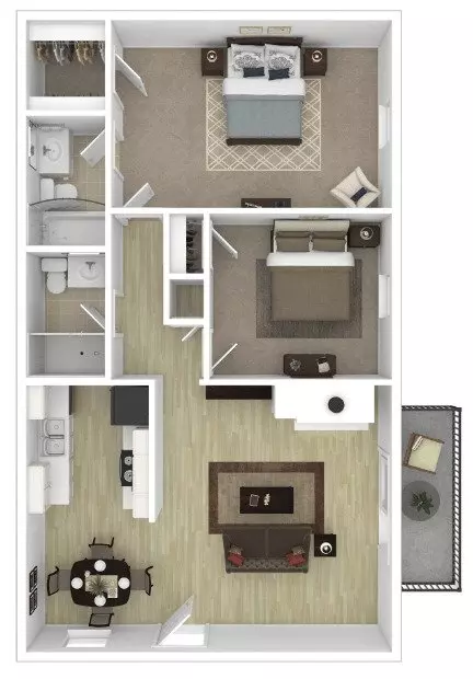 2 Beds • 1 Bath 732-203 floor plan