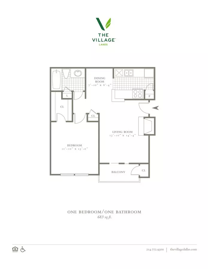 1 Bed • 1 Bath 2-0510 floor plan