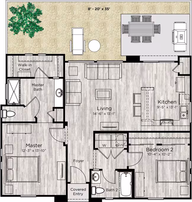 2 Beds • 2 Bath 7217BLND floor plan