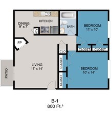 2 Beds • 1 Bath 2014 floor plan