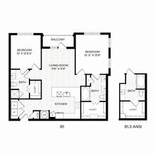 2 Beds • 1 Bath floor plan