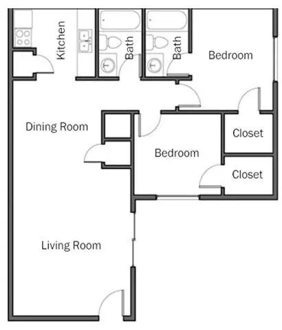 2/2 855 SF 239 floor plan
