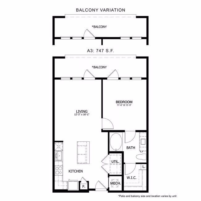 1 Bed • 1 Bath 0138 floor plan