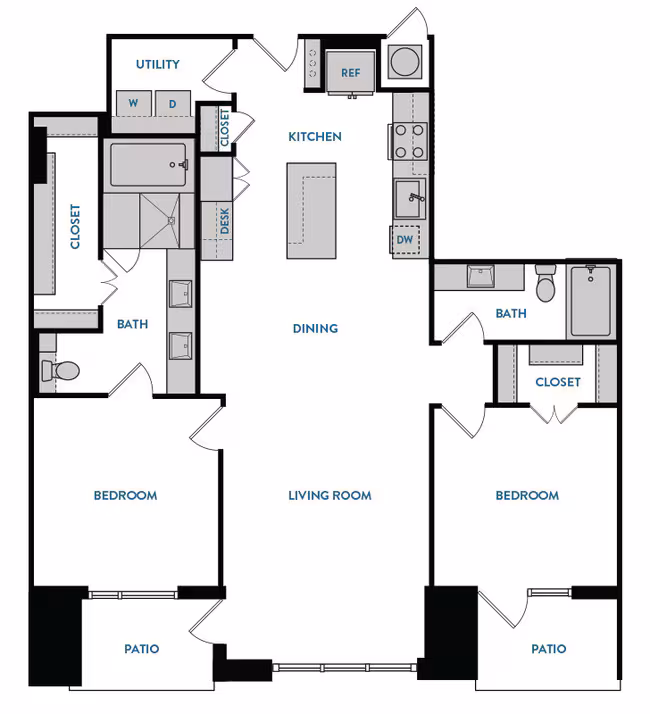 2 Beds • 2 Bath 2213 floor plan
