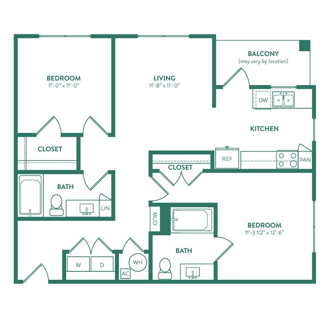 2 Beds • 2 Bath WAITB2 floor plan