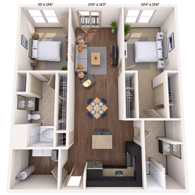 2 Beds • 2 Bath 014084 floor plan