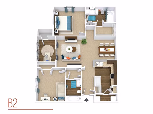 2 Beds • 2 Bath 0137 floor plan