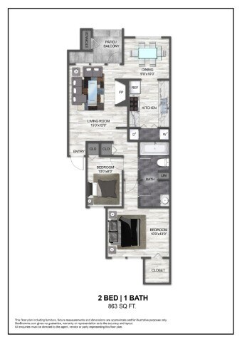 2 Beds • 1 Bath 1012 floor plan