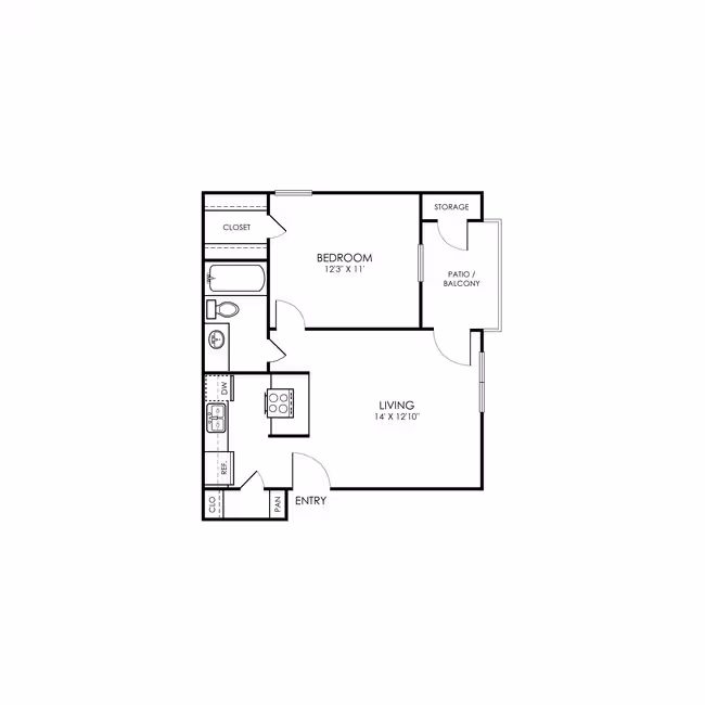 1 Bed • 1 Bath 2925 floor plan
