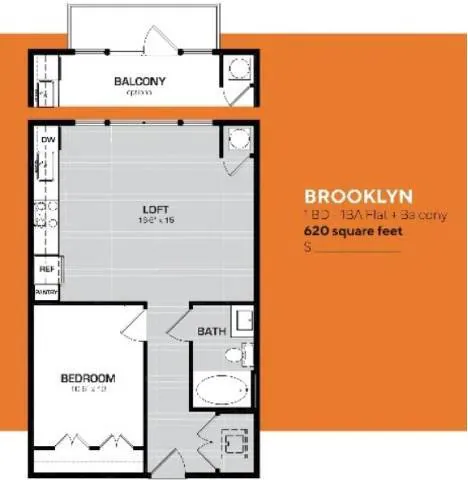 1 Bed • 1 Bath Roosevelt floor plan